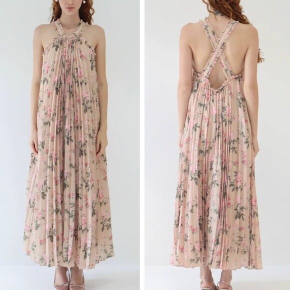 EUC Maison Amory The Daisy Maxi Dress Gown Pink Daffodils & Lilies Wedding - Picture 1 of 11